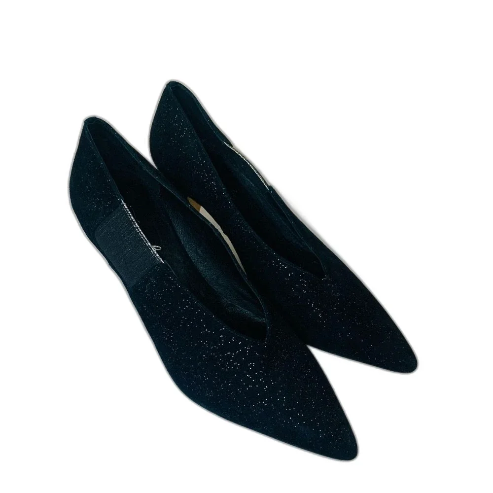 Free People Florence Black Glitter Suede Pointed Toe Pump size 40